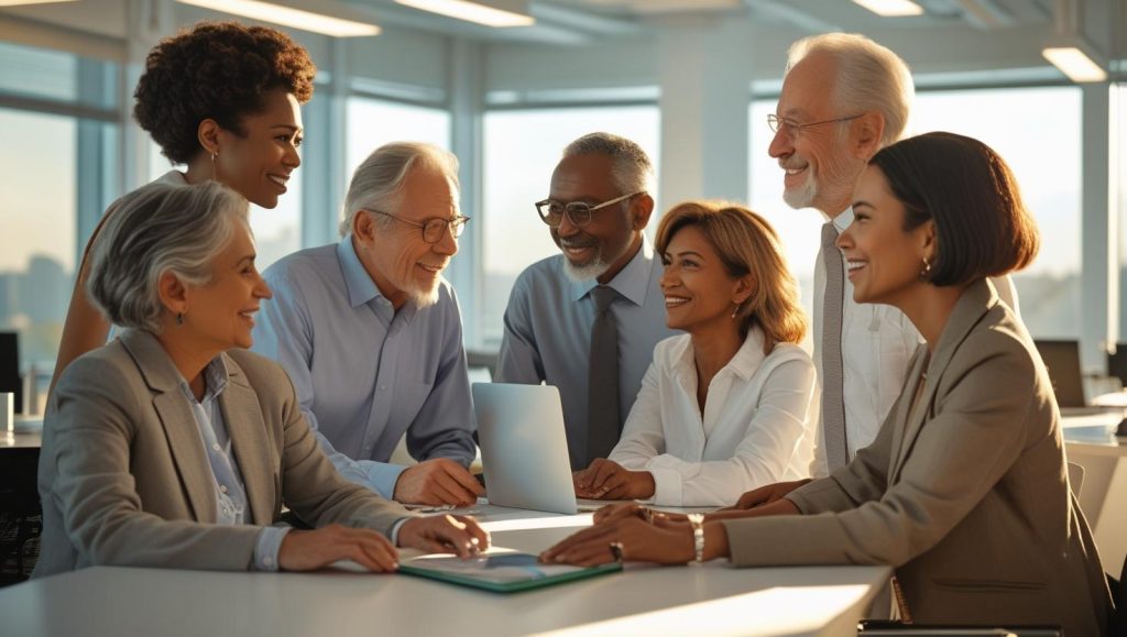 Reunião de equipe multigeracional