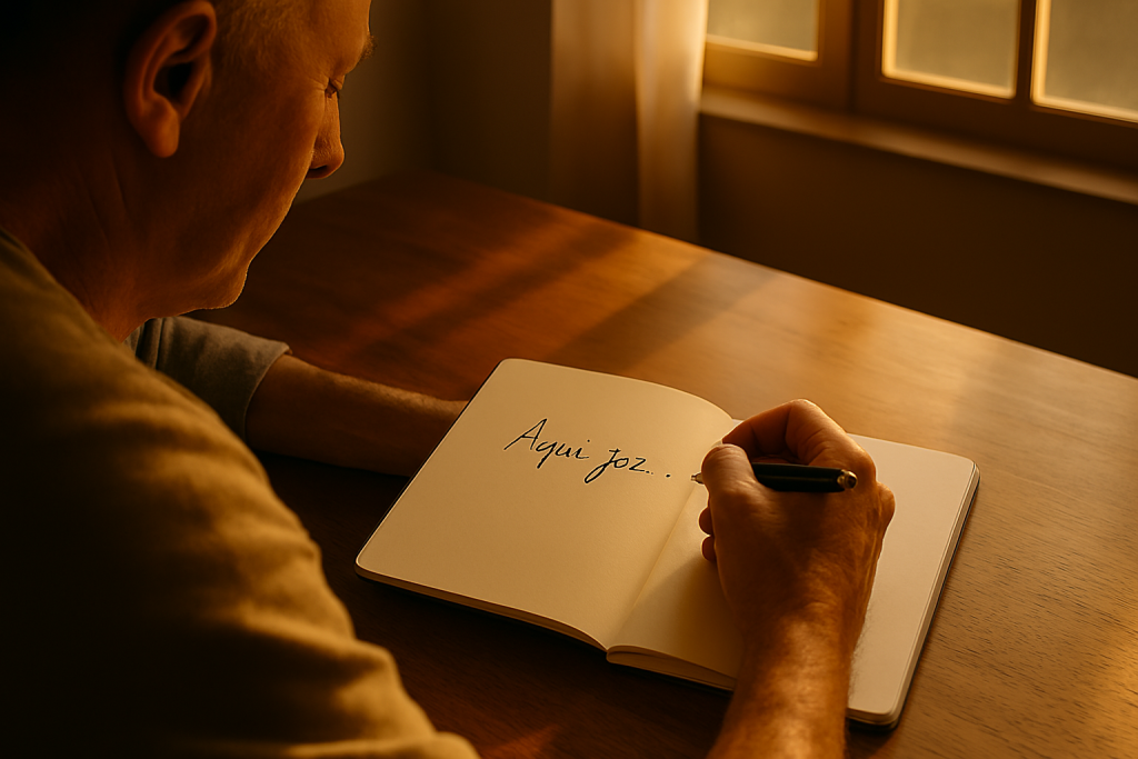 pessoa escrevendo seu obituáro