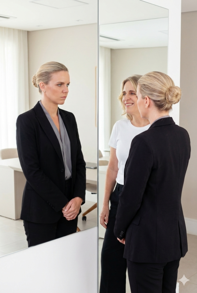 Mulher jovem e sua versão madura